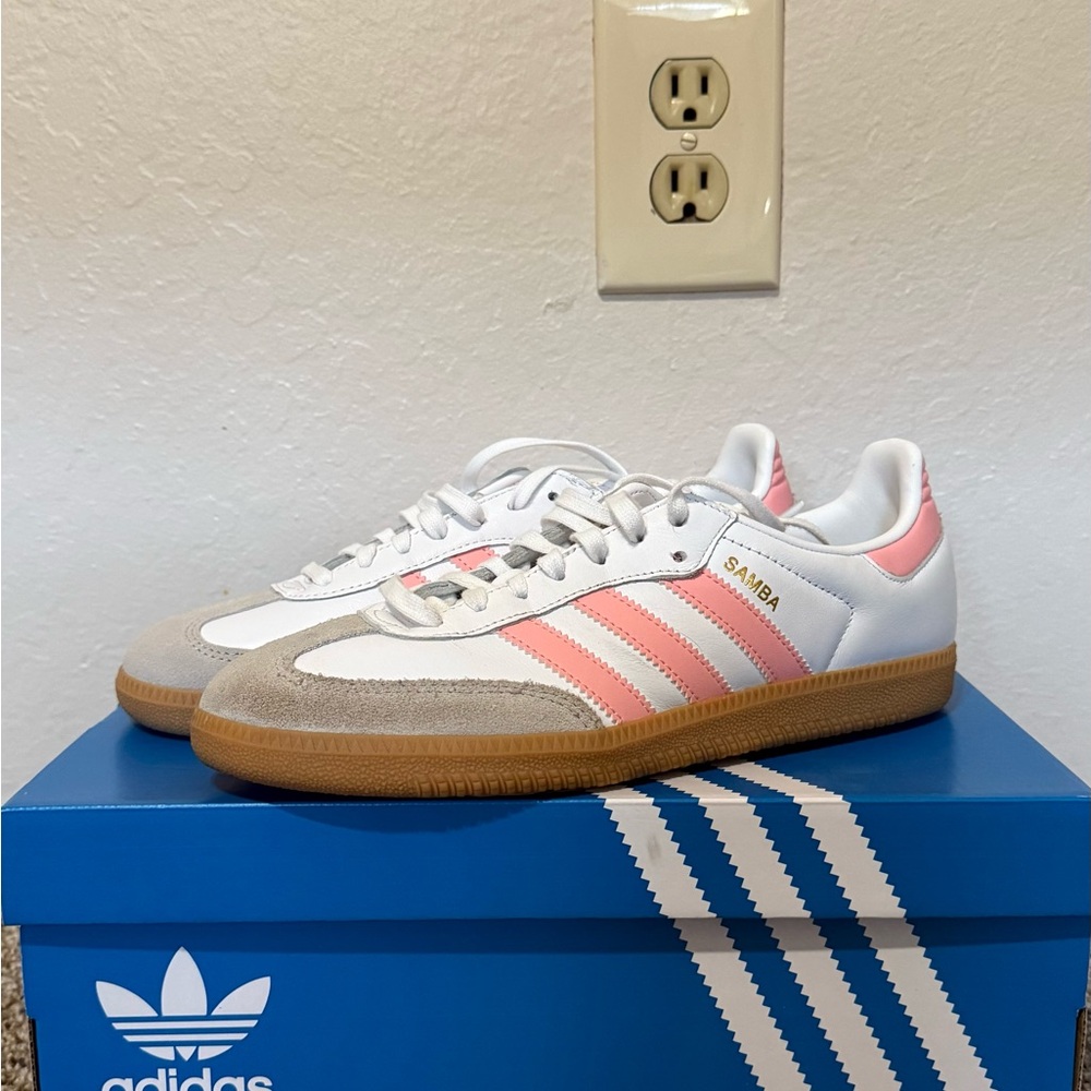 adidas Ortholite Samba White & Pink Retro Leather Sneakers